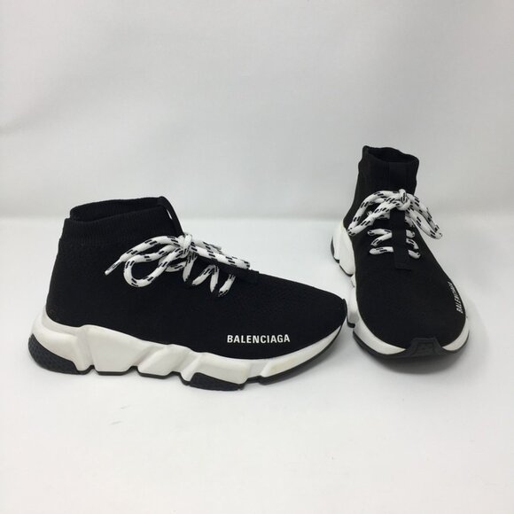 Balenciaga Speed Lace Up Sneaker Womens 38/8US Black Knit Sock Style Authentic! - Picture 1 of 16